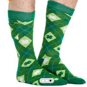 Tipsy Elves Mens Argyle Clover Socks With Bottle‎ Pocket One Size Cotton